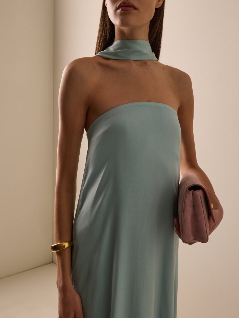 Exclusive Bia Strapless Satin Maxi Dress